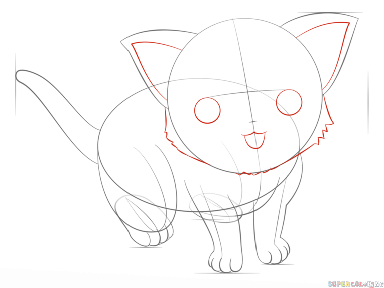 Как нарисовать котенка карандашом поэтапно для начинающих и детей? как нарисовать котенка аниме с милыми глазками, мордочку котенка?