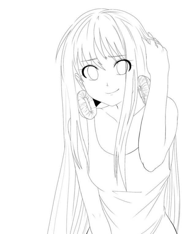 Девочка с длинными волосами карандашом. рисунок, раскраска, как нарисовать аниме, арт, легкие, модные картинки