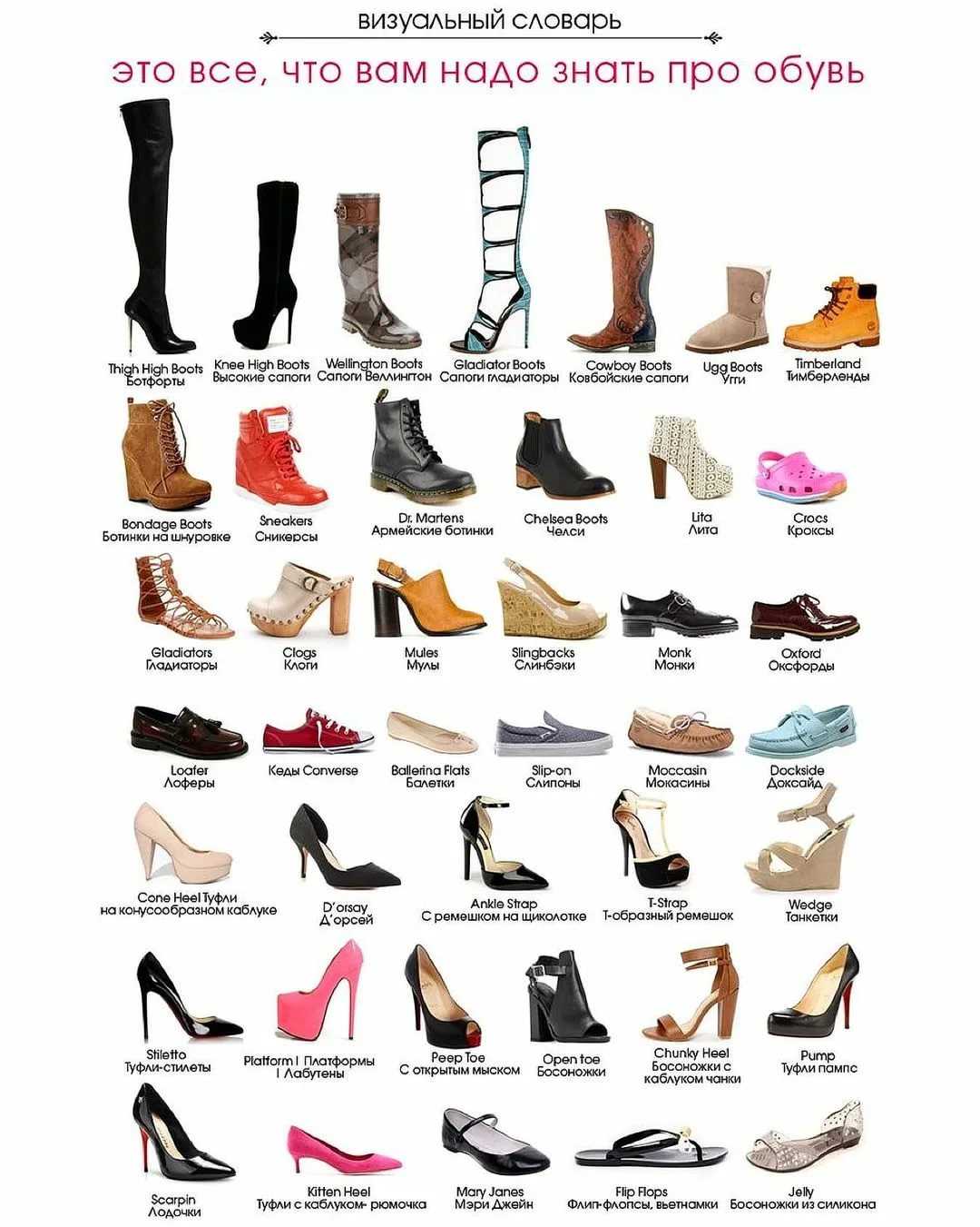 Виды обуви – классификация, варианты с каблуками и без них
