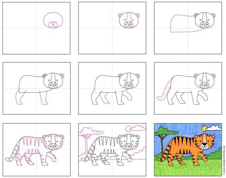 Как нарисовать сидящего тигра поэтапно 4 урока