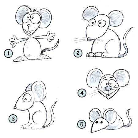 Как нарисовать мышь простым способом поэтапно на новый год