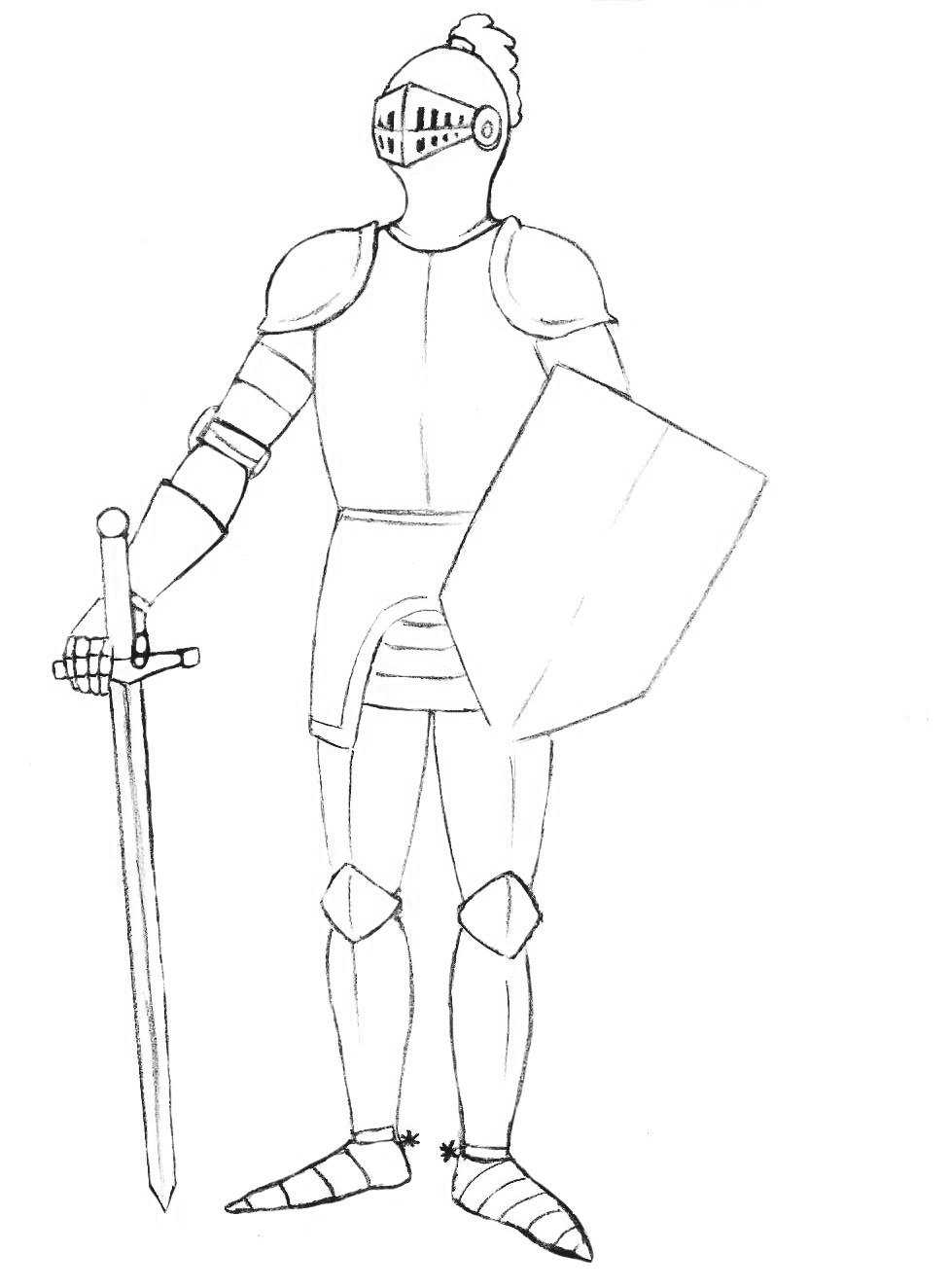 Как нарисовать средневекового рыцаря в доспехах с мечом и щитом поэтапно — пошаговые уроки рисования