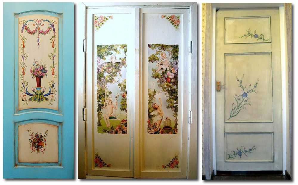 Декупаж дверей: фото своими руками, старая квартира, обои и салфетки, как сделать картинки для деревянной двери