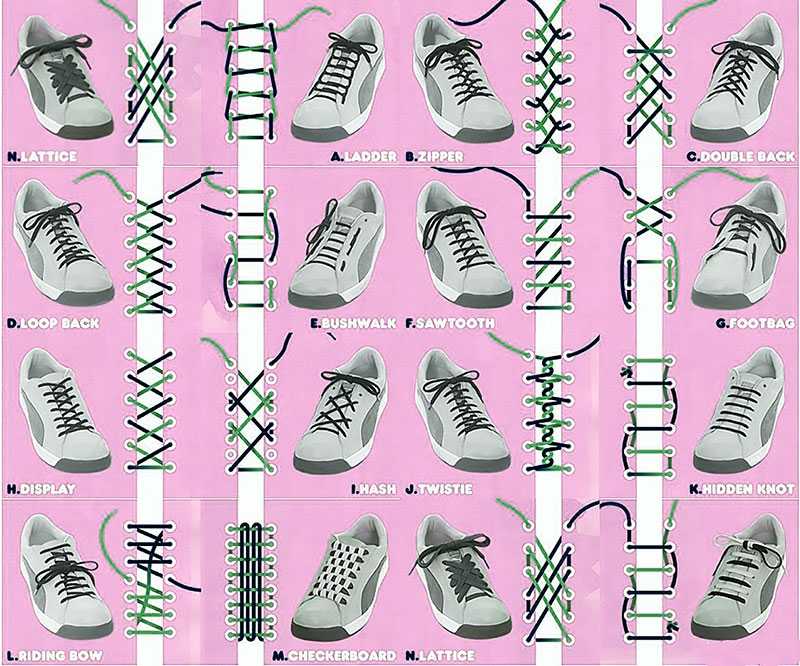 Как красиво завязать шнурки на кроссовках, женских и мужских зимних ботинках, кедах на бантик и другими способами: пошаговые инструкции с описанием и фото