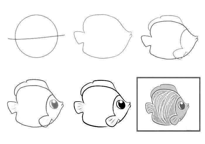 Как нарисовать рыбку поэтапно карандашом: легкие и красивые рисунки для детей и начинающих художников