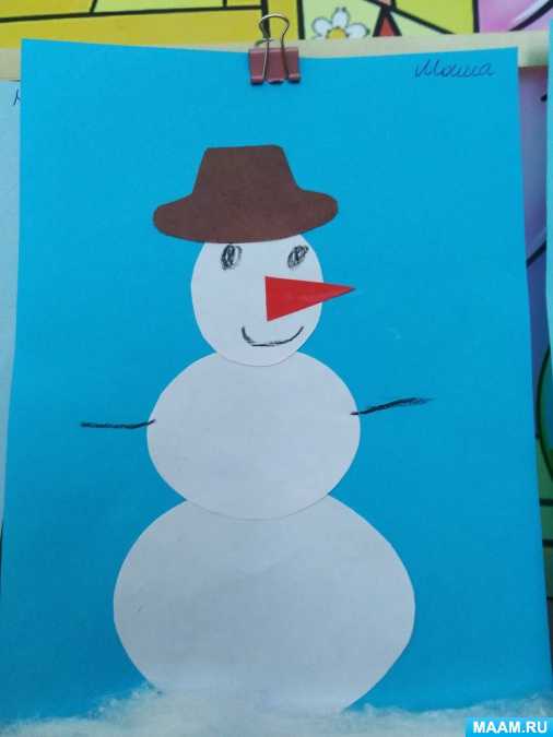 Конспект занятия по аппликации из ваты на цветном картоне «веселый снеговик»