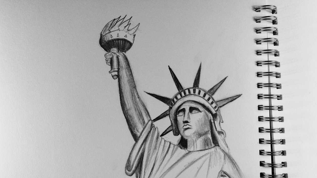 Как нарисовать статую свободы от руки карандашом?