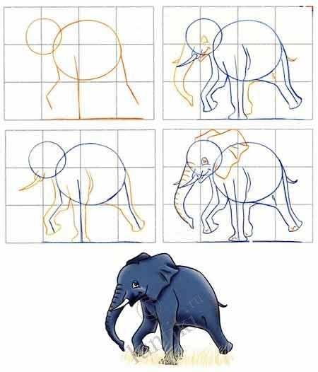 Как нарисовать слона поэтапно — простой мастер-класс с инструкцией для детей, рисуем слона своими руками