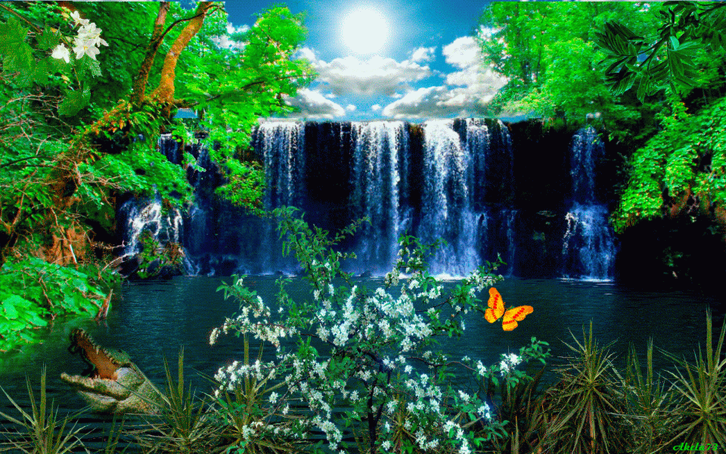Картинки гифки. Живая природа водопады. Красивый водопад движущийся. Сказочный водопад. Анимационные пейзажи.
