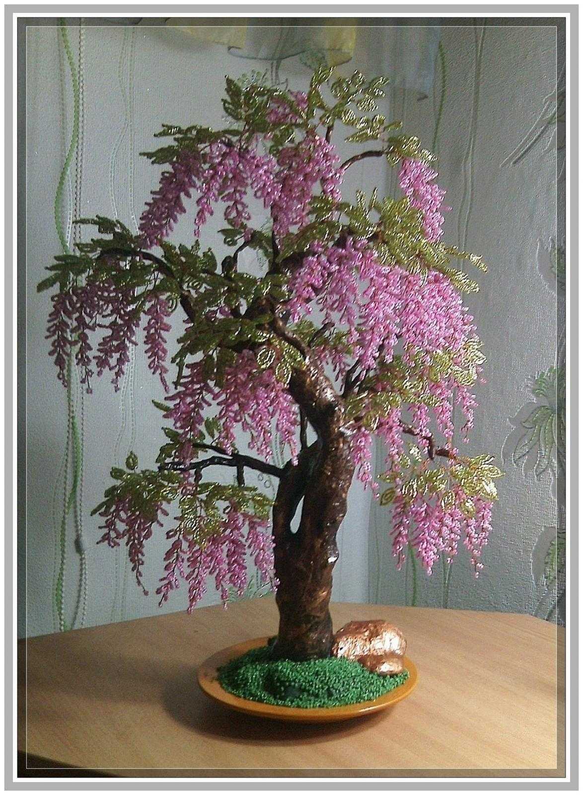 Сакура из бисера — пошаговое описание изготовления красивых японских деревьев своими руками (100 фото)