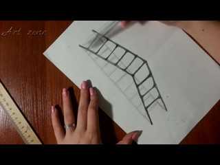 3д рисунки на бумаге для начинающих поэтапно карандашом, ручкой: лестница, сердце, капли воды, подземелье