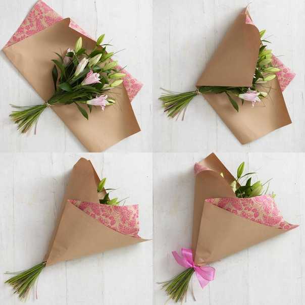 Упаковка букета цветов в крфат бумагу