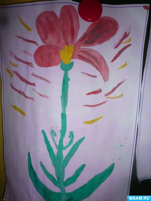 Чтобы воплотить аленький цветочек на листе бумаги, ребёнку предлагают немного пофантазировать, вспомнить фабулу сказки и рассказать о магическом растении Рисунки на тему сказки цветными карандашами, по форме ладони, сюжету сказки Сочетание близких по тону