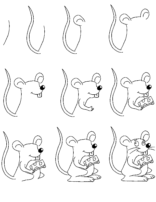 Как нарисовать мышку карандашом поэтапно