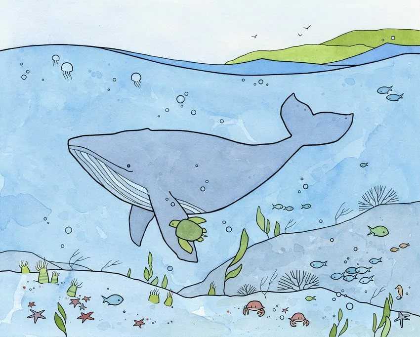 Рисуем кита с детьми 5-6 лет - воспитателю