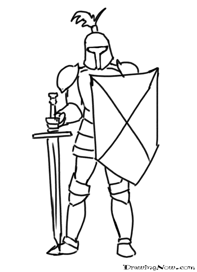Как нарисовать средневекового рыцаря в доспехах с мечом и щитом поэтапно