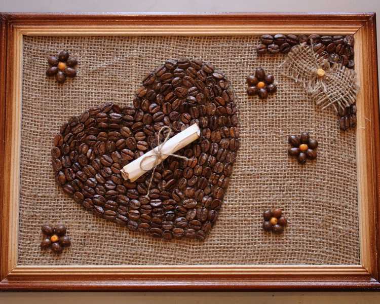 Панно из кофейных зерен — как сделать красивые и стильные поделки для украшения дизайна интерьера (100 фото)