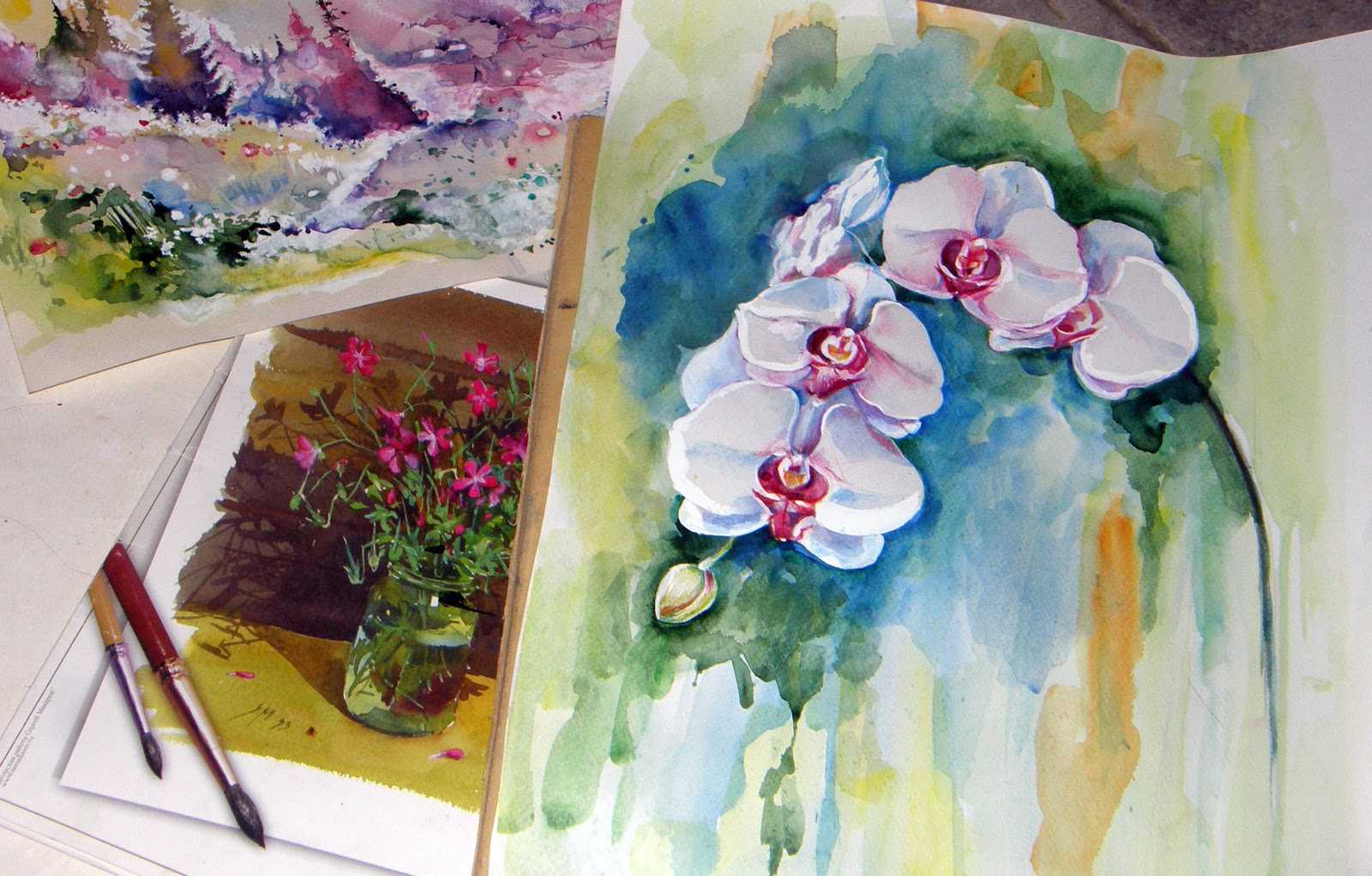 Уроки гуашью для начинающих поэтапно: рисуем цветы и пейзаж + 100 фото