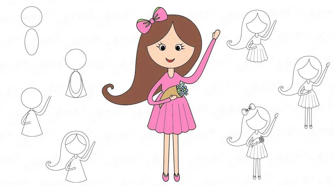 В этой статье я выкладываю графику с картинками девочки, Это нарисованные изображения девочек в разных позах, платьях, ситуацях Для копирования, для срисовки